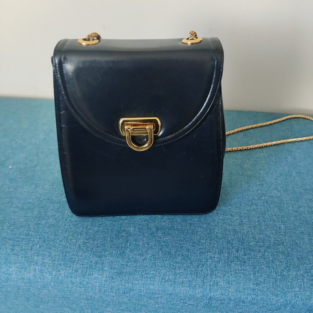 Frenchy of California Leather Box Purse with Chain Strap - Black